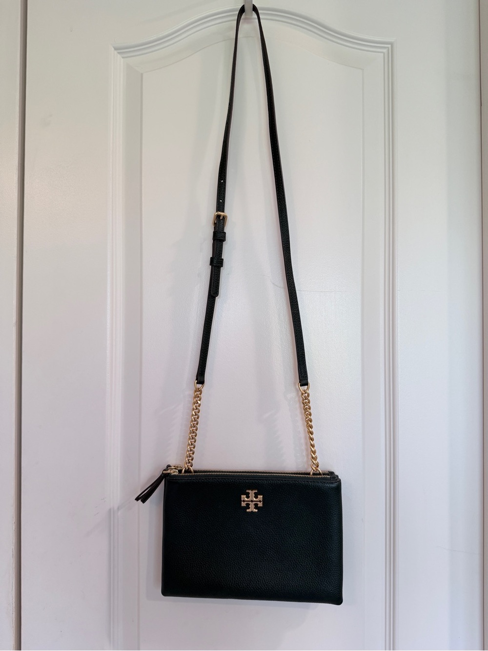 Tory Burch Pine Tree Green Leather Crossbody with Gold Chain